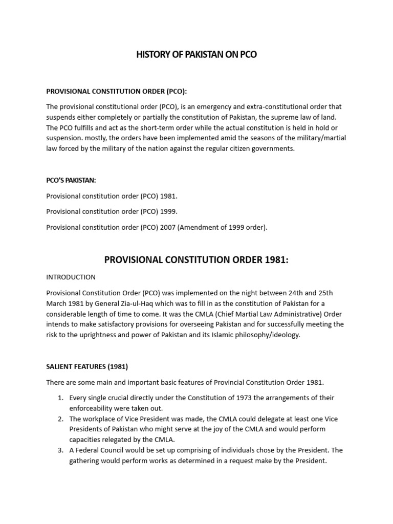 Overview of PCO in Pakistan History | PDF | Constitution | Supreme ...