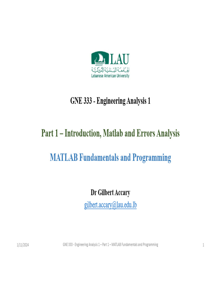 Part 1 - MATLAB Fundamentals and Programming | PDF | Matlab | Scope ...