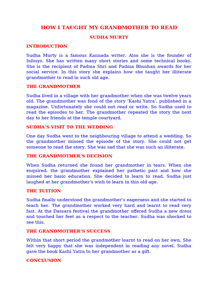 Teaching My Grandmother to Read | PDF