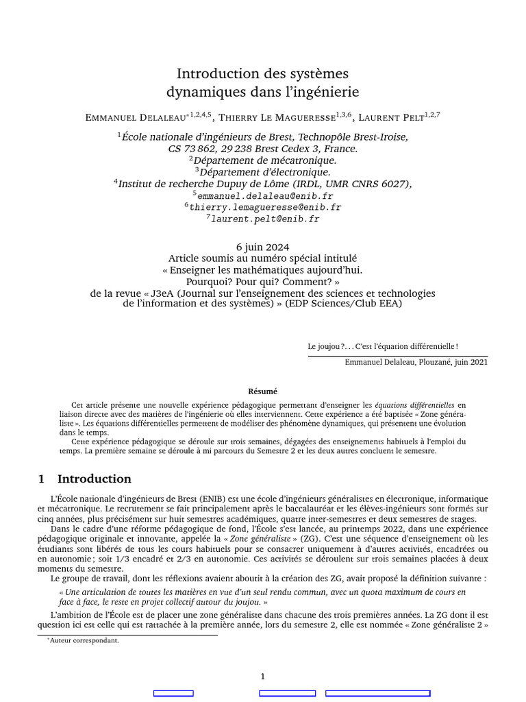 Enseignement des systèmes dynamiques en ingénierie | PDF | Équations ...