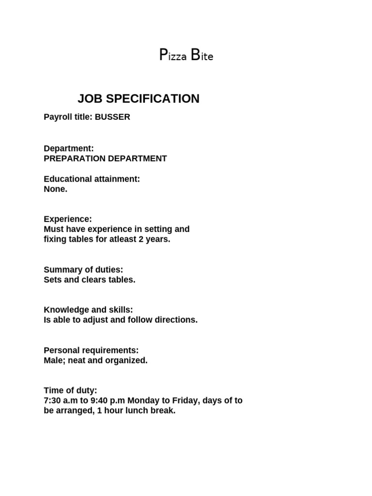 Job Specification (TLE) | PDF