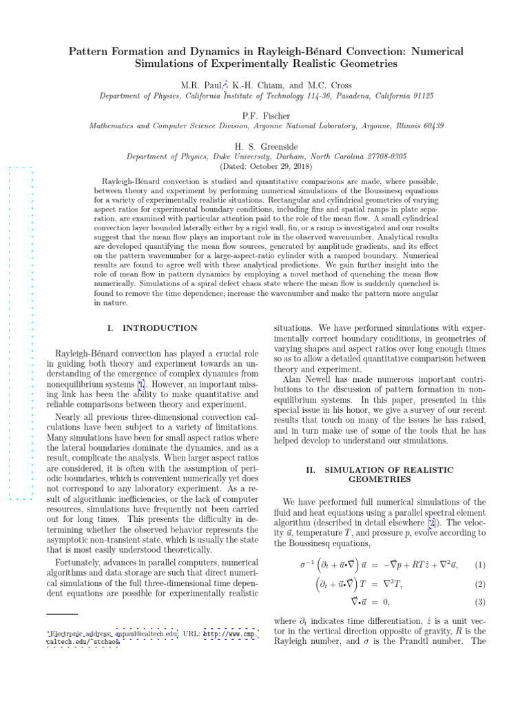 Pattern Formation and Dynamics in Rayleigh-B Enard Convection ...