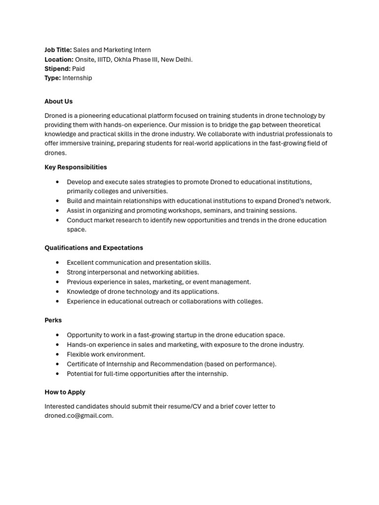 Sales and Marketing Intern at Droned | PDF
