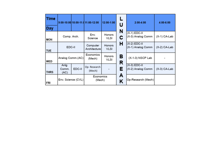 Weekly Class Schedule Overview Pdf