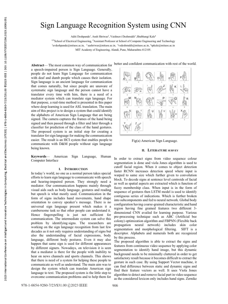Sign Language Recognition System Using CNN | PDF | Sign Language ...