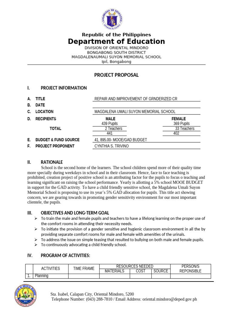 School Comfort Room Project Proposal | PDF | Learning