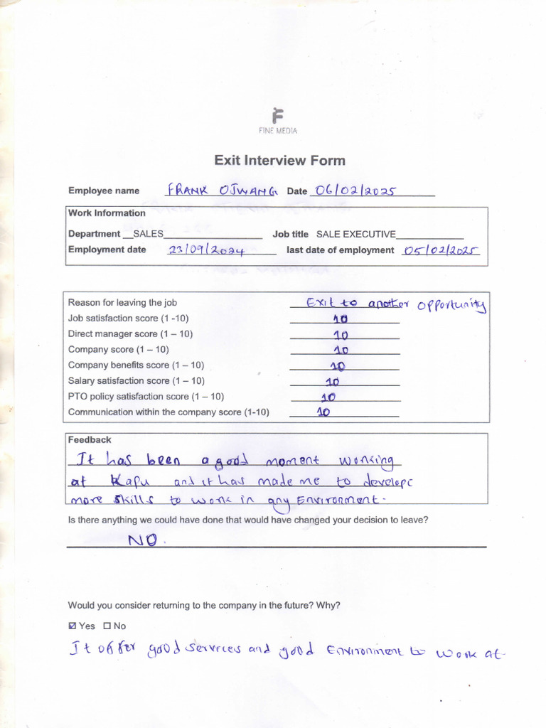 Exit Interview Form085 | PDF