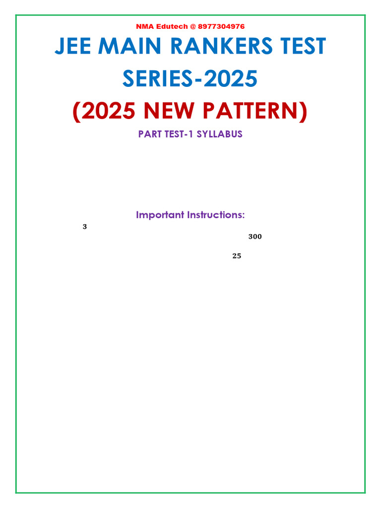 JEE Main 2025 Rankers Test Syllabus | PDF | Chemistry | Physics