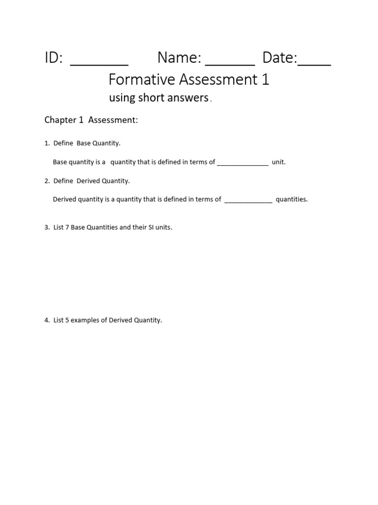 461FormativeAssessment 1-ShortAnswers | PDF