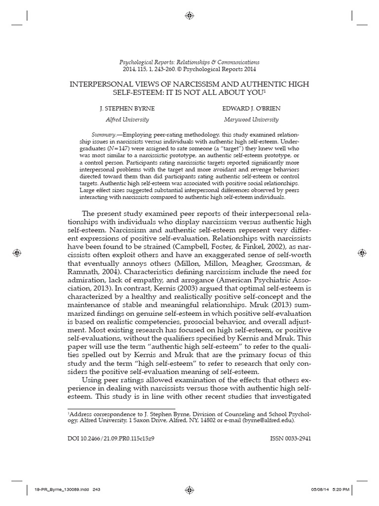 Authentic Self Esteem Pdf Narcissism Self Esteem