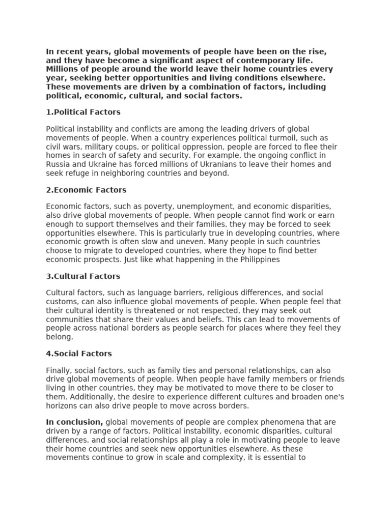 Factors Driving Global Migration Trends | PDF | Human Migration ...