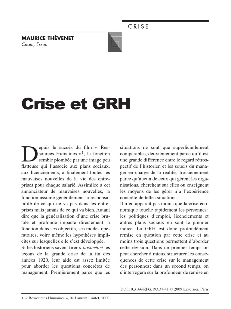 Crise et Révision de la GRH | PDF | Gestion des ressources humaines ...