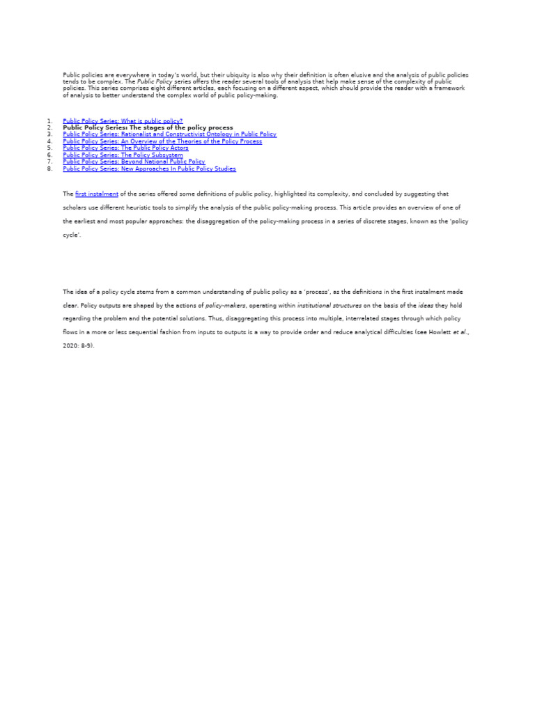 Public Policies Are Everywhere in Today PDF Policy Decision Making