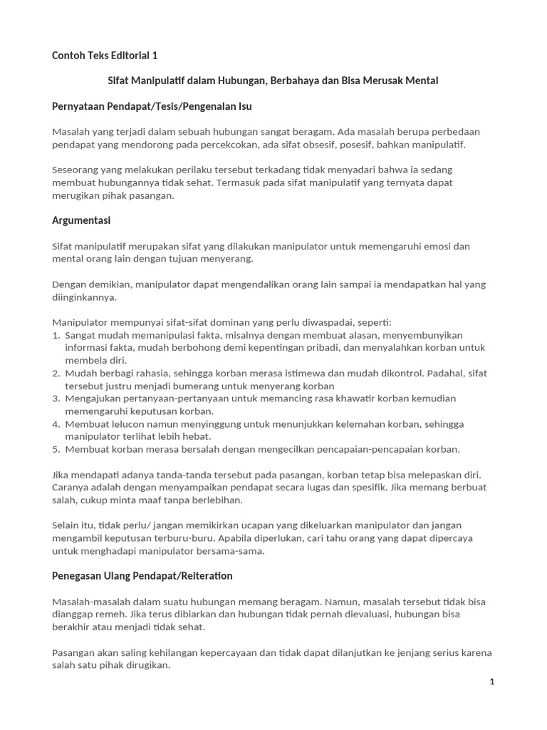 Sifat Manipulatif dalam Hubungan Berbahaya | PDF