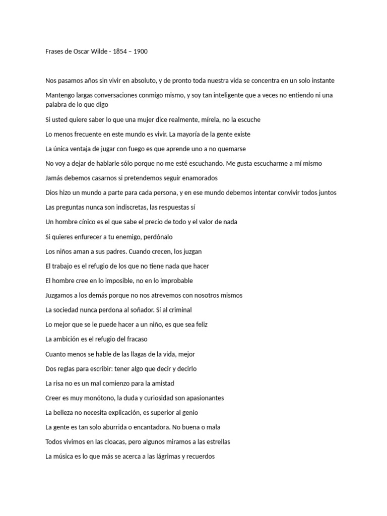 Frases de Oscar Wilde | PDF | Amor | La imagen de Dorian Gray