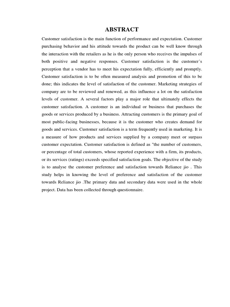 Customer Satisfaction Analysis for Reliance Jio | PDF | Marketing ...