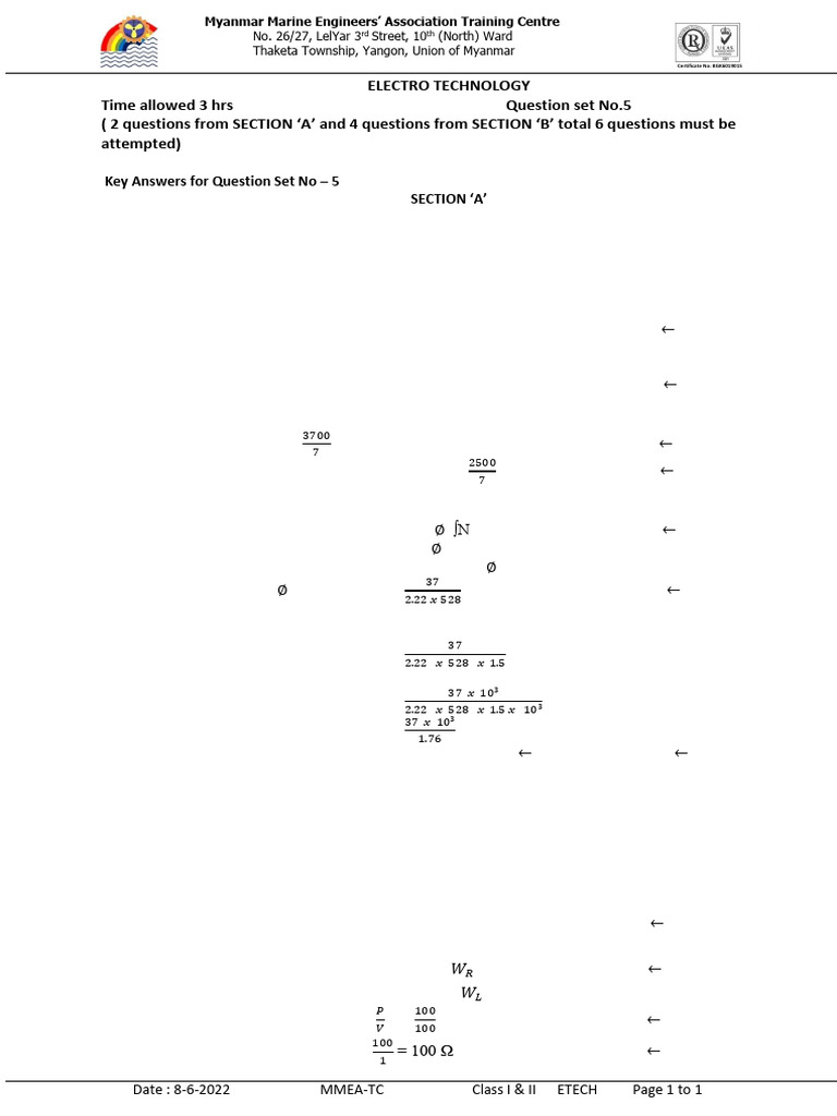 Electro Technology Exam Questions and Answers | PDF | Integrated ...