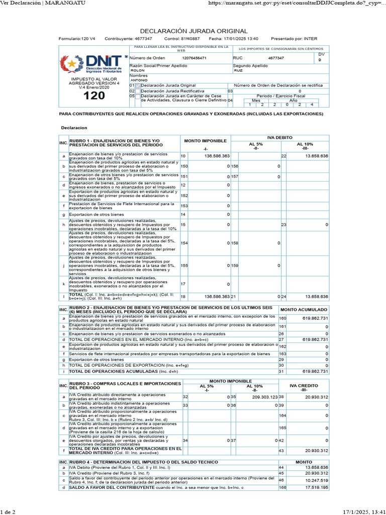 Declaración Jurada IVA 2024 | PDF | Impuesto al valor agregado | Impuestos