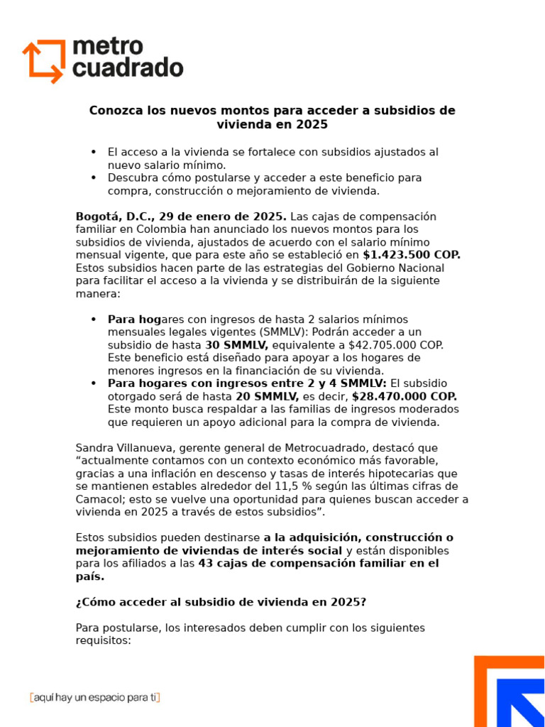 Subsidios de vivienda 2025 en Colombia | PDF | Salario mínimo | Economias