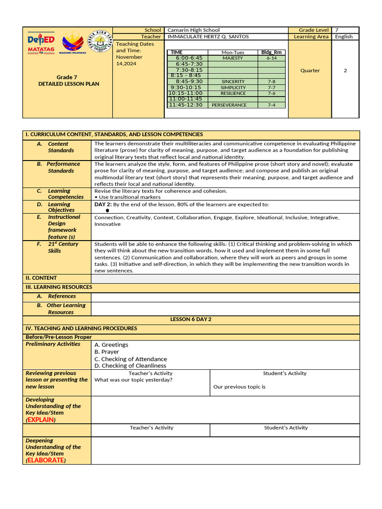 Grade 7 English Lesson Plan on Prose | PDF | Teaching | Education Theory
