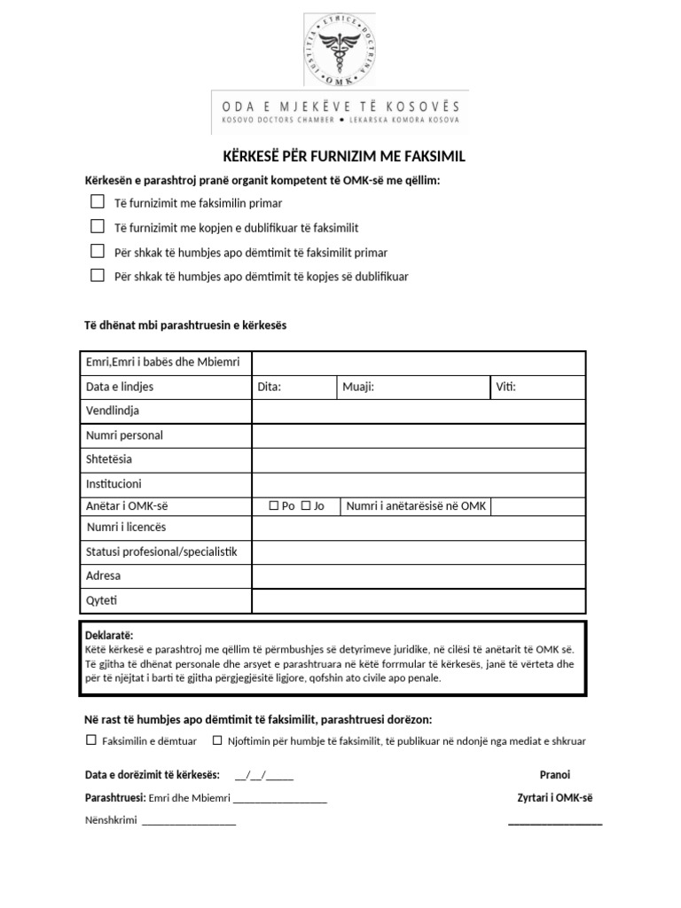 Formulari I Kërkesës Për Faksimil | PDF