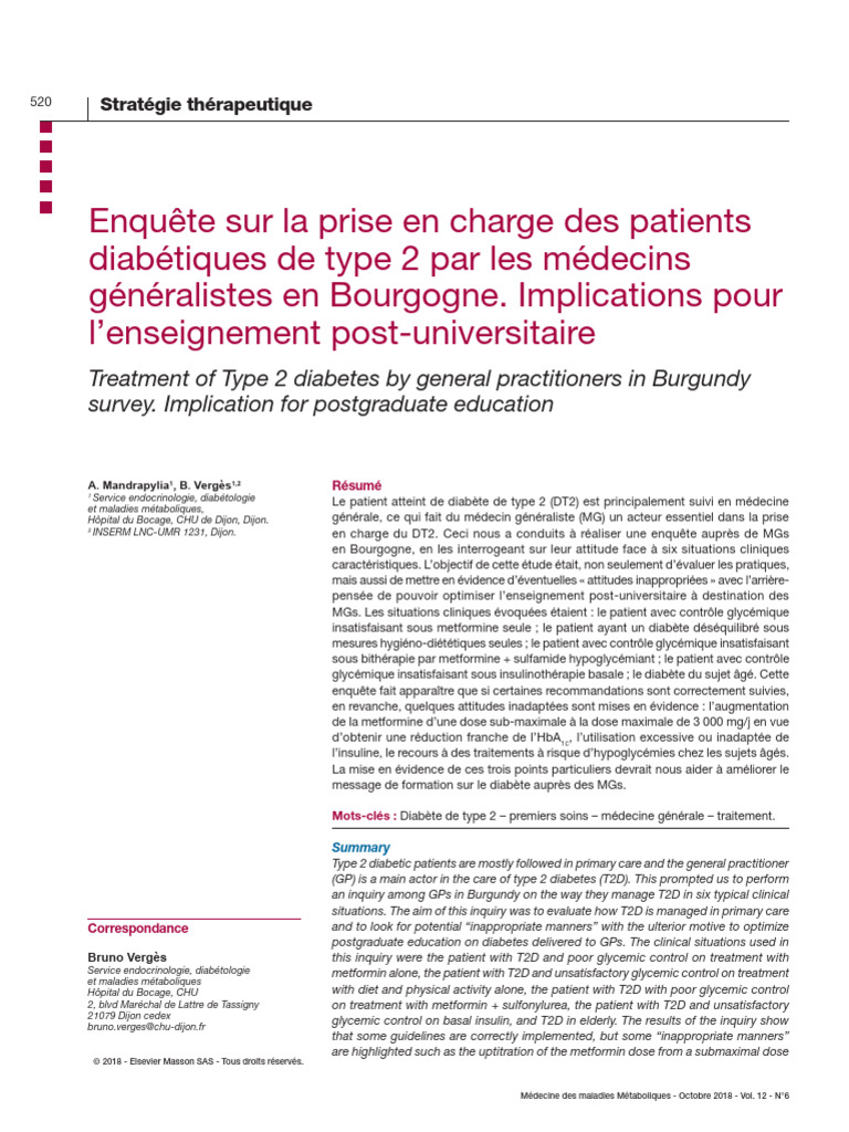 Prise en charge du diabète de type 2 en MG | PDF | Hémoglobine glyquée ...