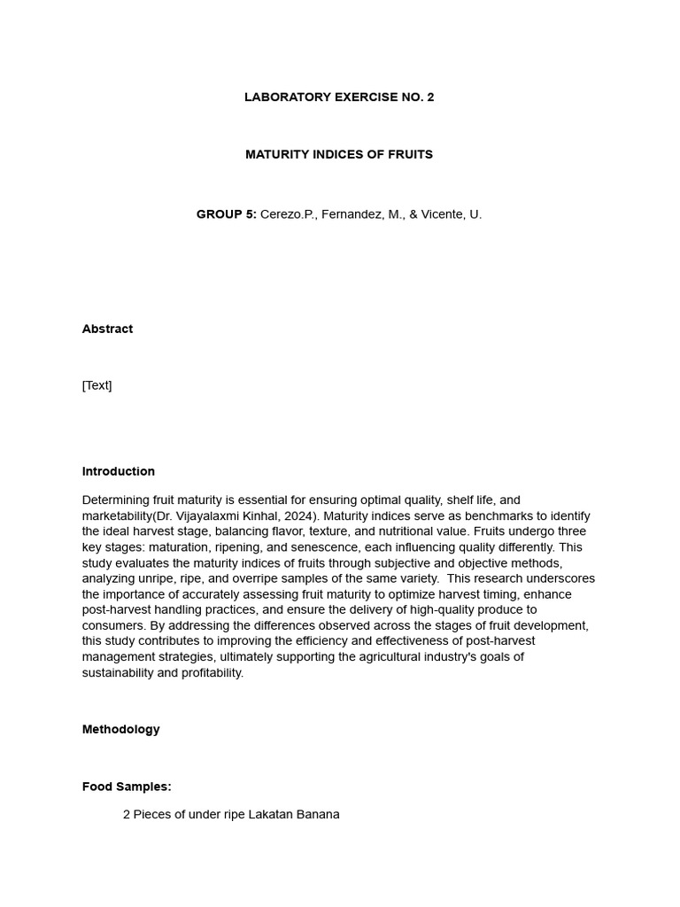 Evaluating Fruit Maturity Indices | PDF | Banana
