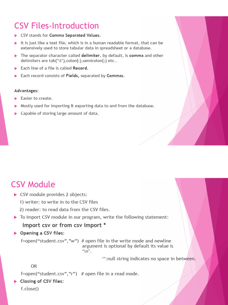 Introduction to CSV Files and Usage | PDF | Comma Separated Values ...