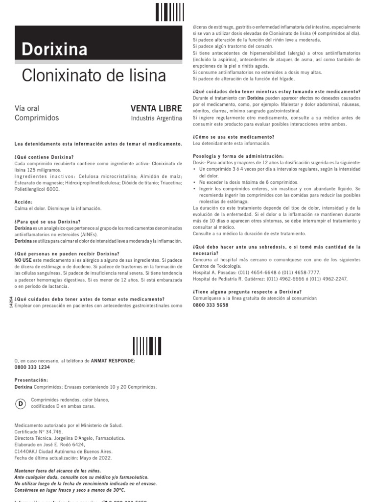 Dorixina: Clonixinato de Lisina | PDF | Droga anti-inflamatoria libre ...