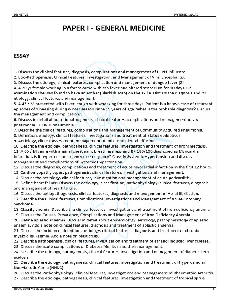 Final Year MBBS General Medicine Qn Bank | PDF | Miscarriage | Kidney ...