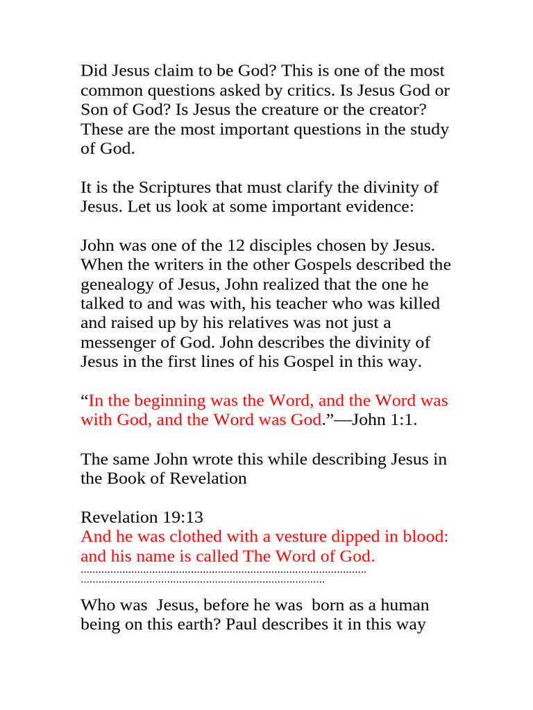 Evidence of Jesus' Divinity in Scripture | PDF | Gospel Of John | Jesus
