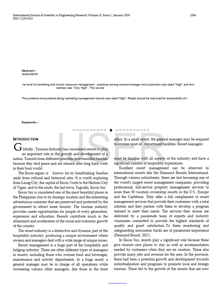Management Practices of Resorts in Ilocandia Problems Encountered and ...