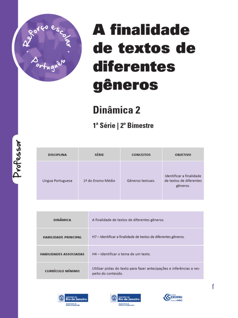 Finalidade de Textos e Gêneros Textuais | PDF
