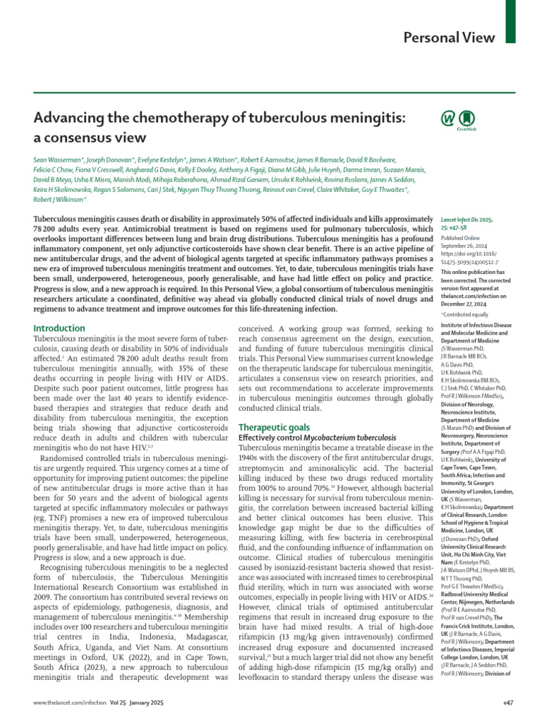 Advancing The Chemotherapy of Tuberculous Meningitis 2025 | PDF ...
