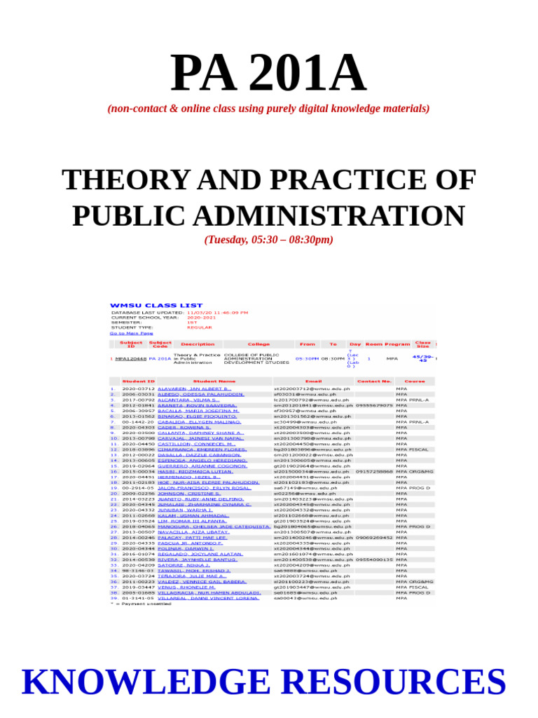 PA 201A (Tuesday) - Theory and Practice of Public Administration ...