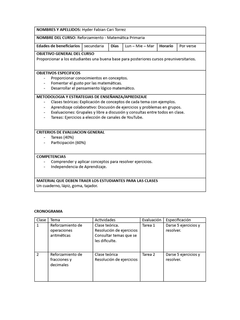 Plan Curricular - Secundaria | PDF | Aprendizaje | Matemáticas