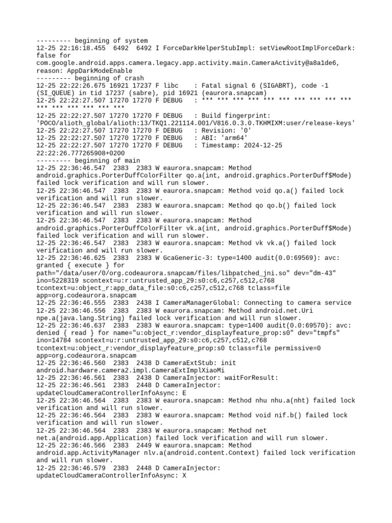 Camera App Crash Log Analysis | PDF | Software Engineering | Software