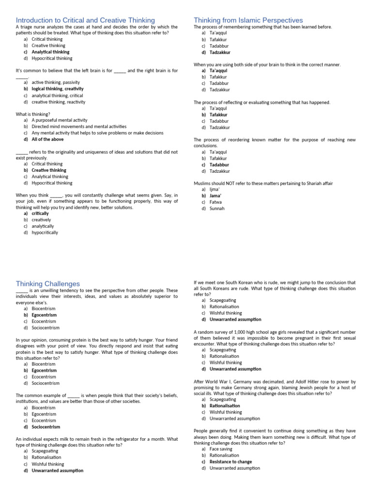 Chapters Revision Chapter 1 To 5 - Questions | PDF | Creativity | Thought