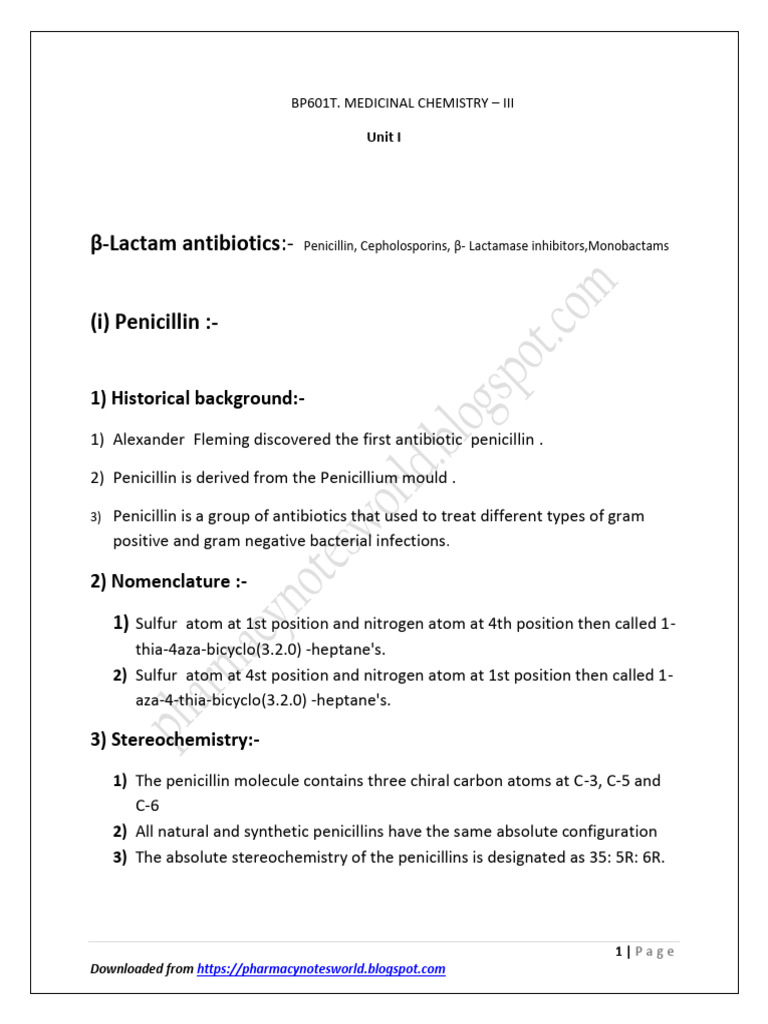 Overview of β-Lactam Antibiotics and Mechanisms | PDF | Penicillin ...