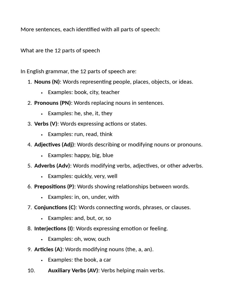 Understanding Parts of Speech and Sentence Patterns | PDF | Part Of ...