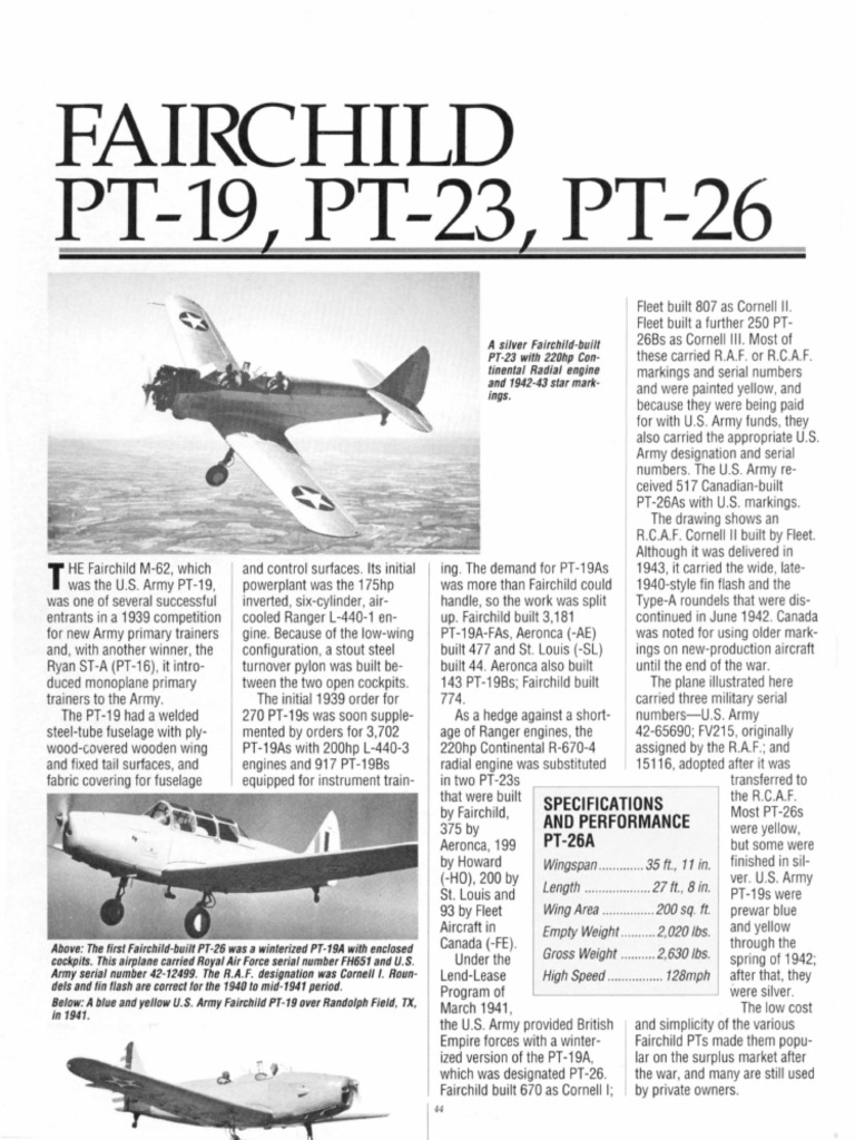 Scale Aircraft Drawings Vol. 2 11 - Fairchild PT-19 - PT-23 - PT-26 | PDF