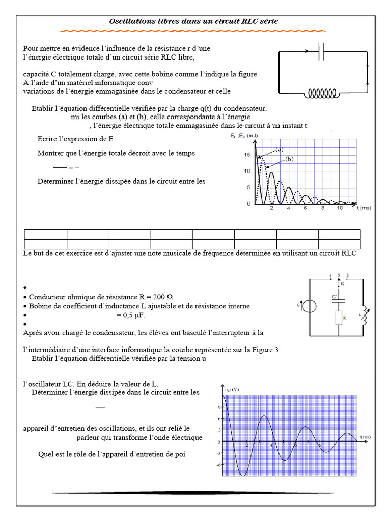 Oscillations libres dans un circuit RLC | PDF | Condensateur ...