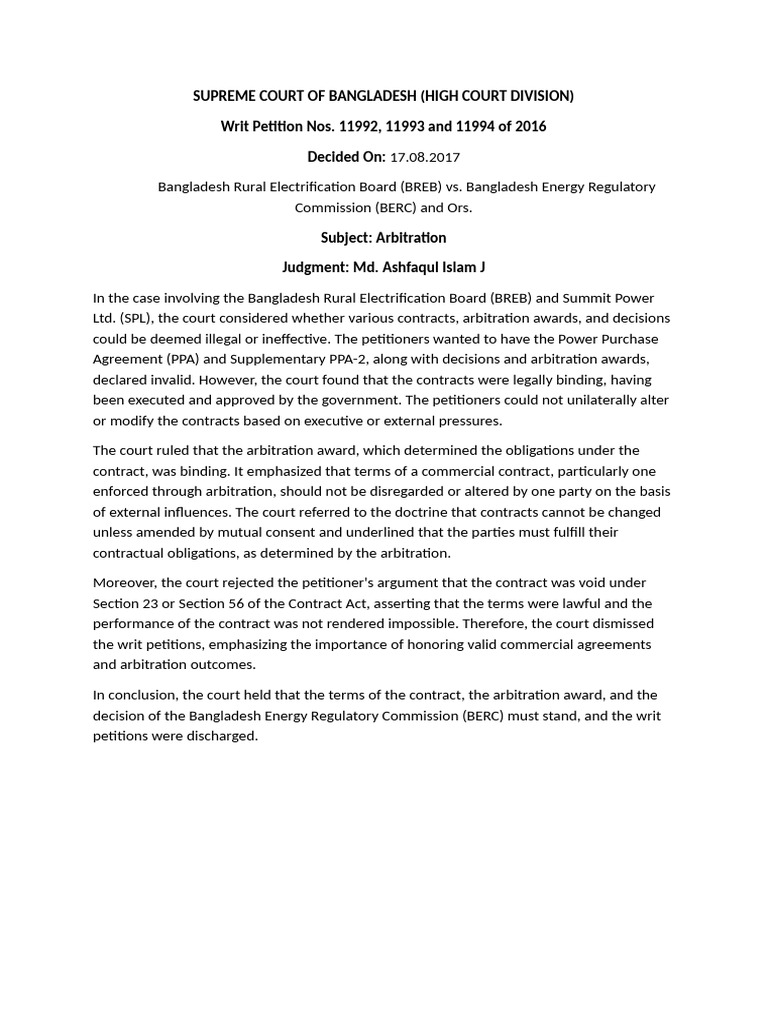 Bangladesh Rural Electrification Board (BREB) vs. Bangladesh Energy ...