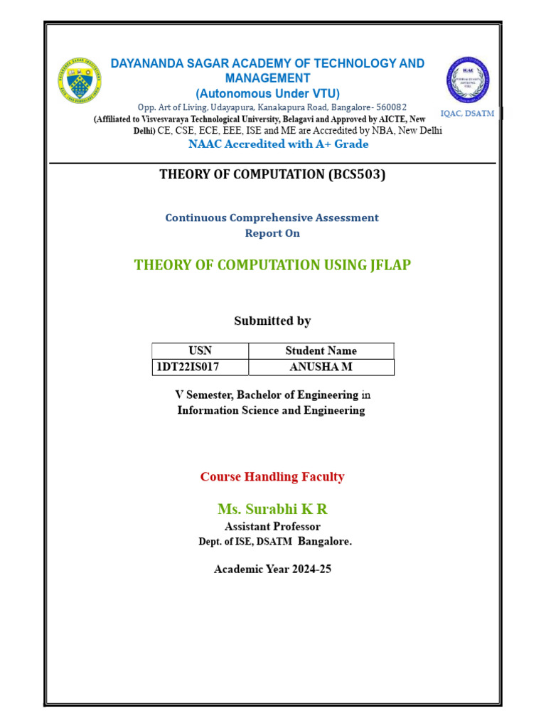JFLAP Theory of Computation Report | PDF | Automata Theory | Formal Methods