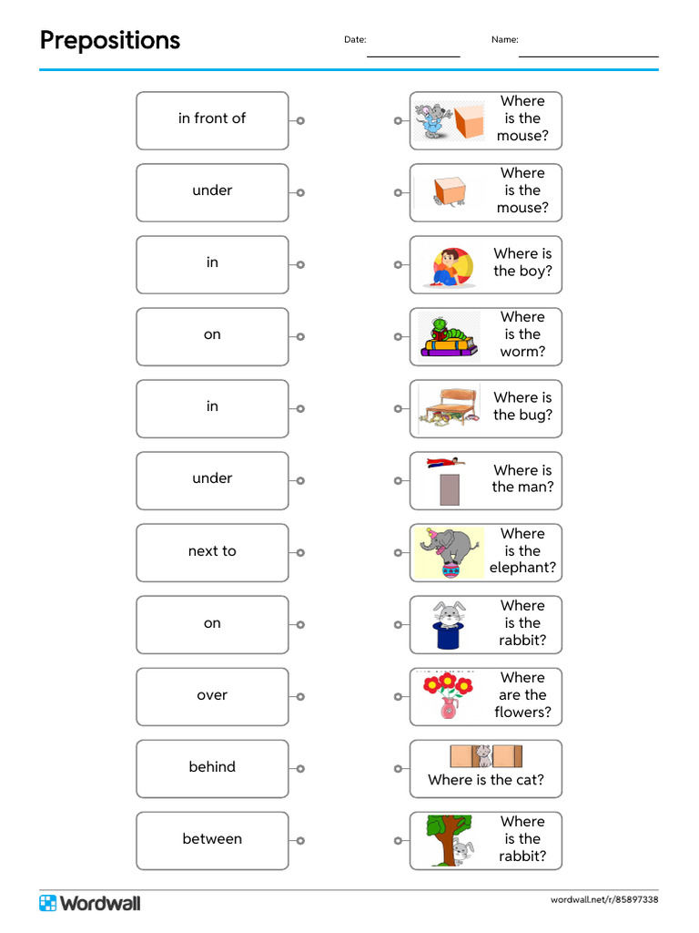 Prepositions Match Up Line Drawing | PDF