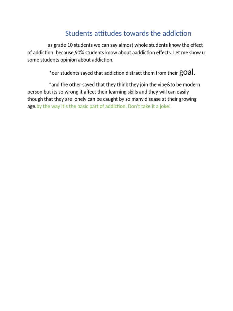 Students Attitudes Towards The Addiction | PDF | Social Psychology ...