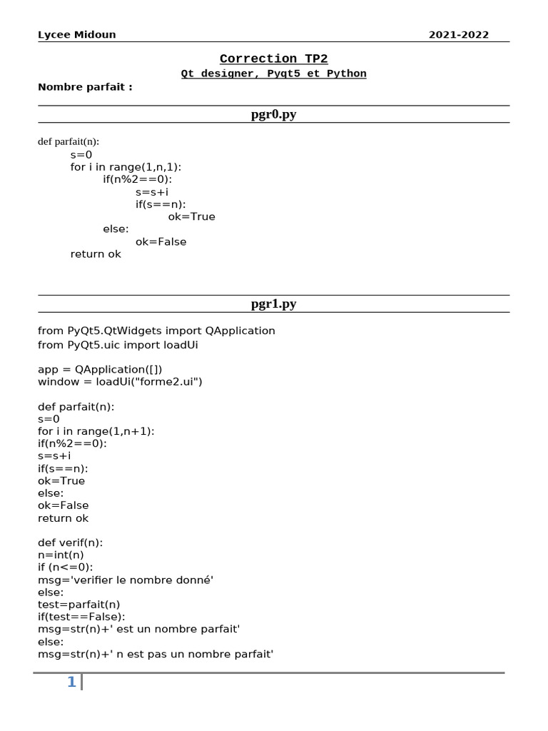 Nombre Parfait avec PyQt5 et Python | PDF | Free Software Projects ...