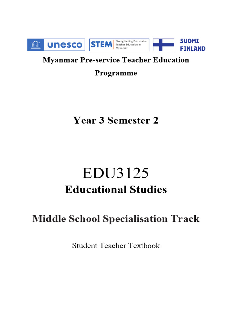 EDC Year 3 Semester 2 Educational Studies Middle Track Student Teacher ...