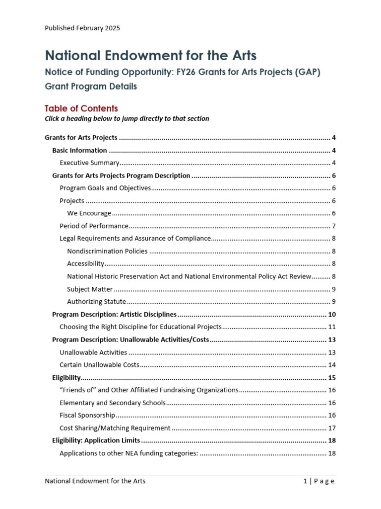 FY26 NEA Grants for Arts Projects Guide | PDF | The Arts | Regulatory ...