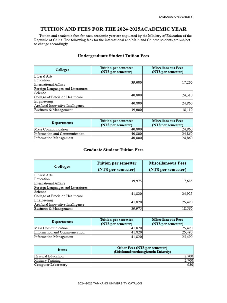 Tuition and Fees For The Current Academic Year | PDF | Academia ...